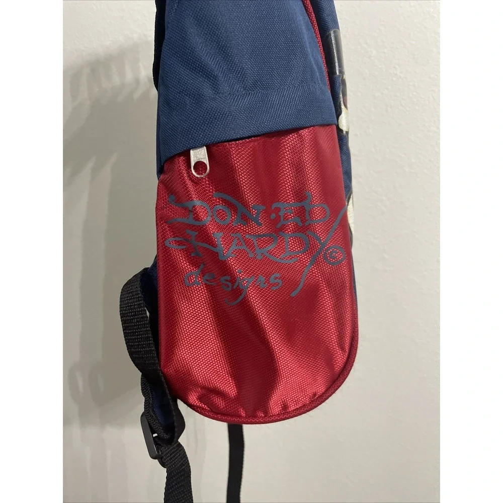 ED HARDY Skull with Top Hat‎ Zip Up Backpack With 4 Pockets Blue & Red